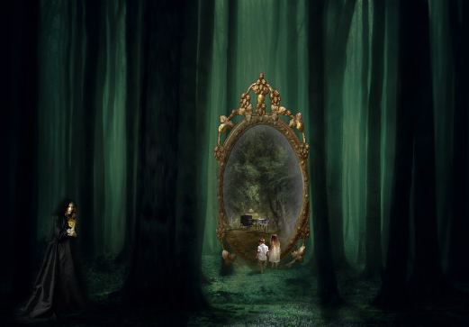 Fantaasiapilt peeglist metsas.